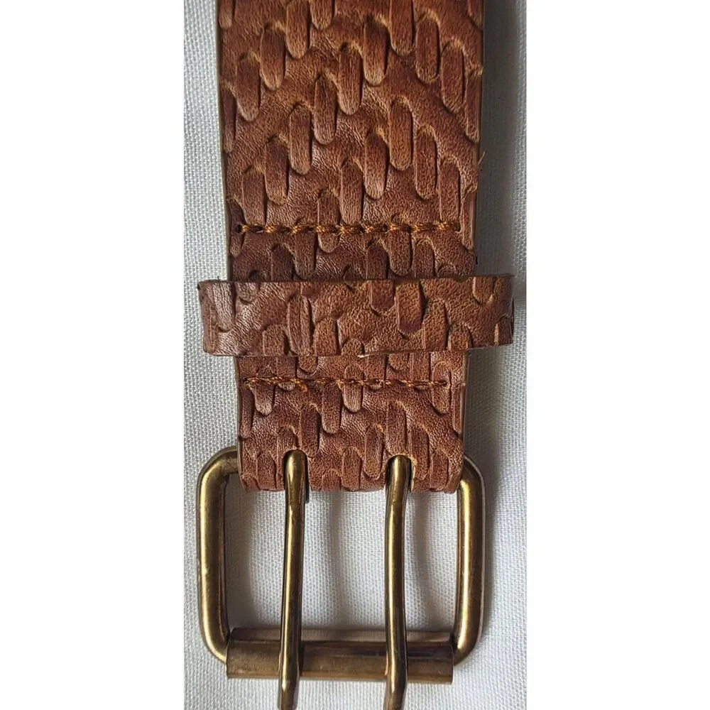 Brown Embossed Wide Waist Belt Double Grommet Boho Western Festival Size M/L